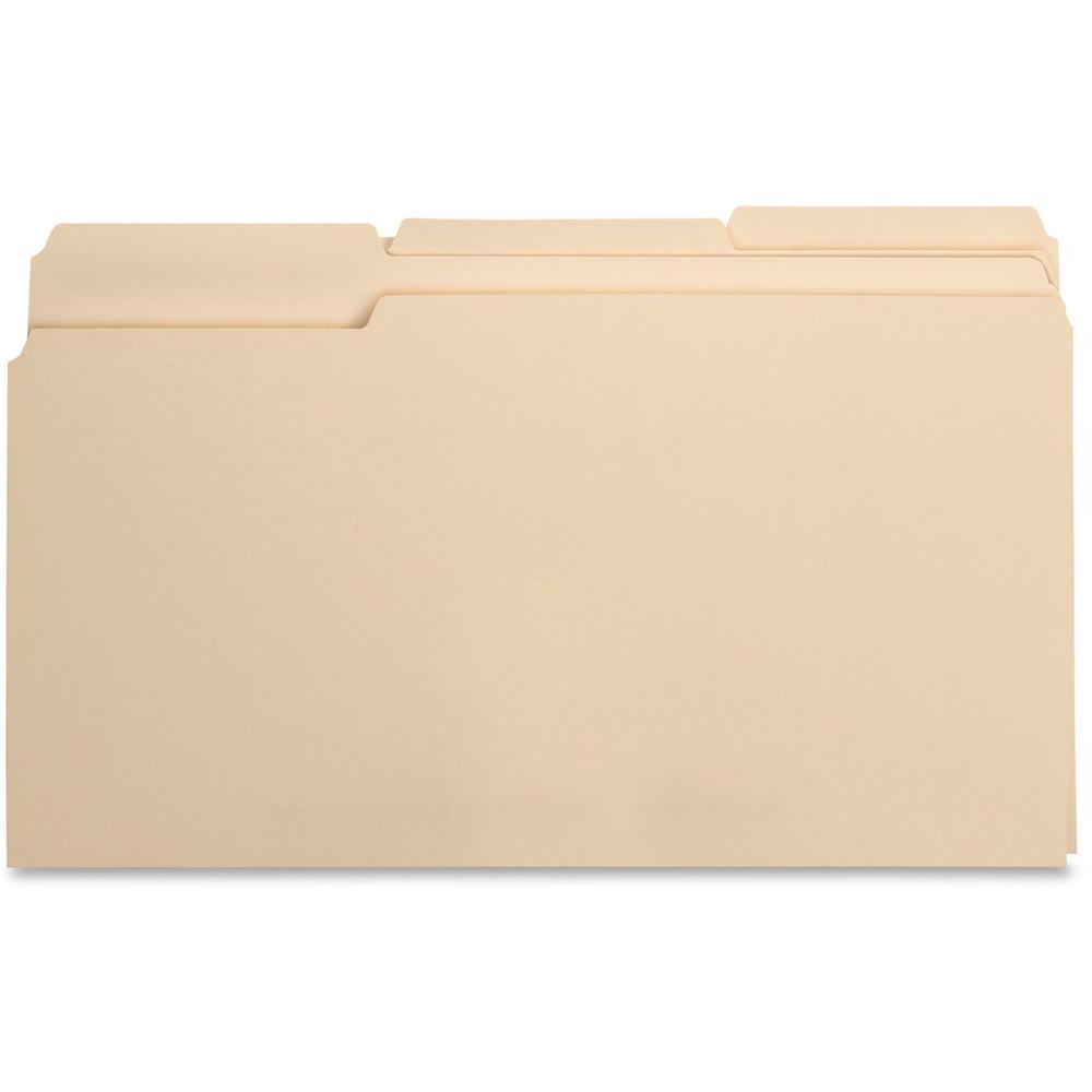 Business Source 1/3 Tab Cut Legal Recycled Top Tab File Folder - 8 1/2" x 14" - 3/4" Expansion - Top Tab Location - Assorted Position Tab Position - Manila - Manila - 10% Recycled - 100 / Box. Picture 1