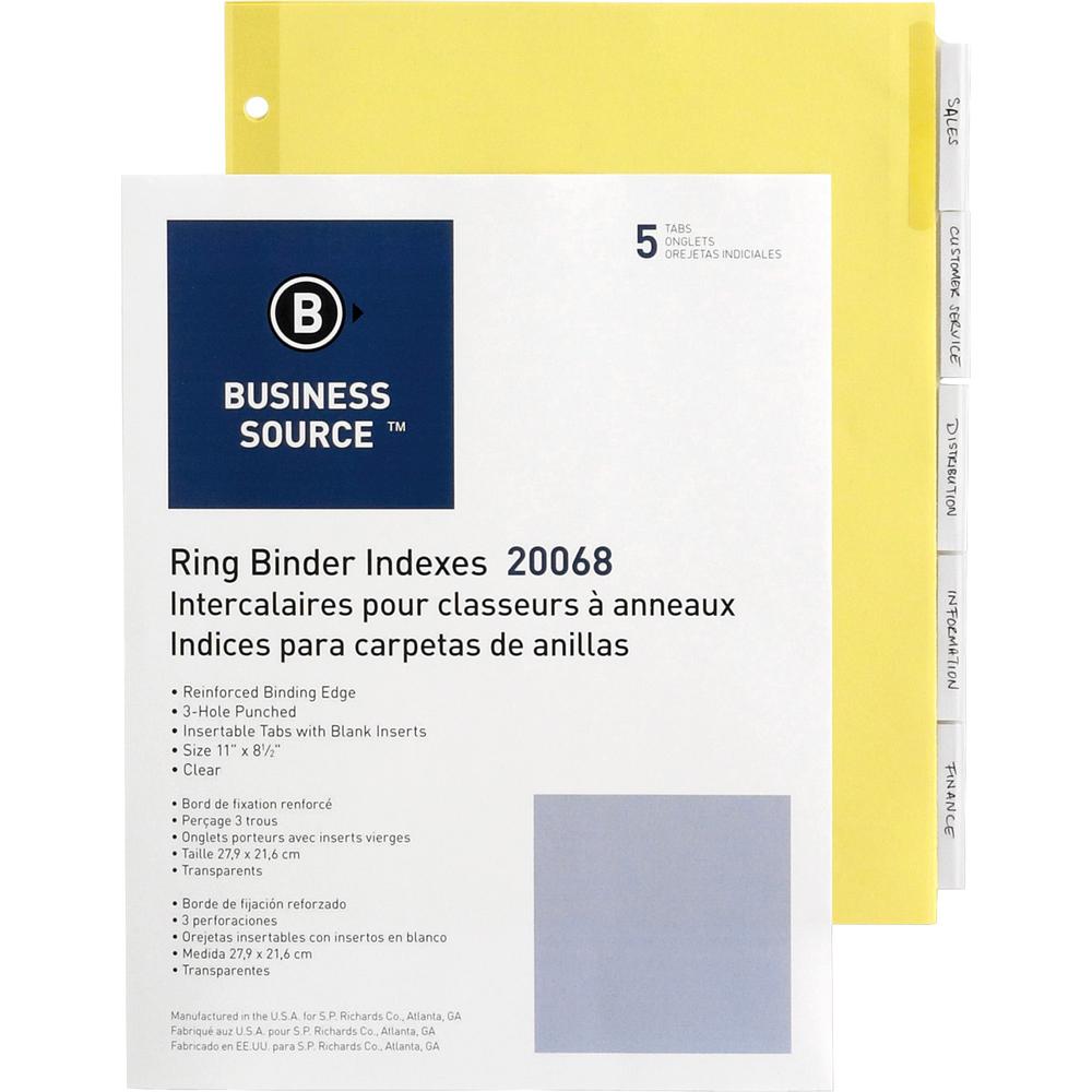 Business Source Buff Stock Ring Binder Indexes - 5 x Divider(s) - Blank Tab(s) - 5 Tab(s)/Set2" Tab Width - 8.5" Divider Width x 11" Divider Length - Letter - 3 Hole Punched - Buff Buff Paper Divider . Picture 1