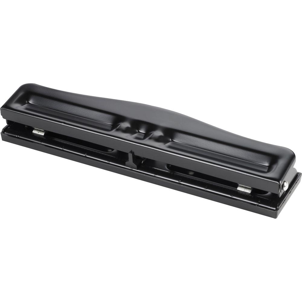 Business Source 3-Hole Adjustable Paper Punch - 3 Punch Head(s) - 11 Sheet of 16lb Paper - 1/4" Punch Size - Round Shape - Black. Picture 1