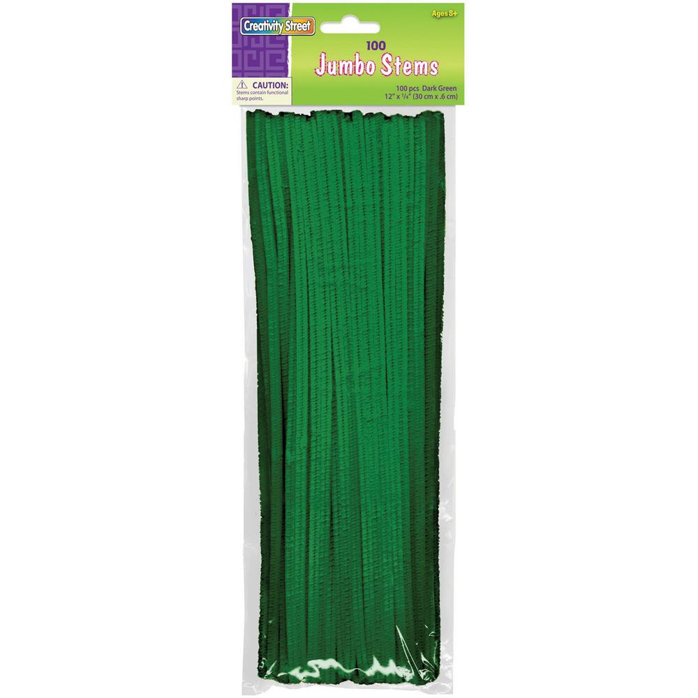Creativity Street Jumbo Assorted Chenille Stems - Craft, Classroom Activities - 15"Height x 236.2 milThickness x 12"Length - 100 / Pack - Green - Polyester. The main picture.