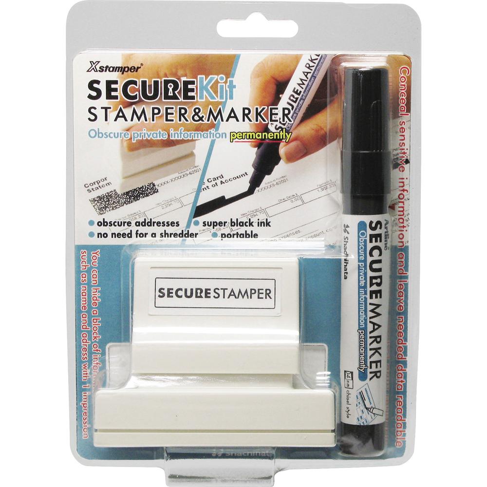 Xstamper Secure Privacy Stamp Kit - 1" Impression Width x 2.65" Impression Length - Black - 1 / Pack. The main picture.