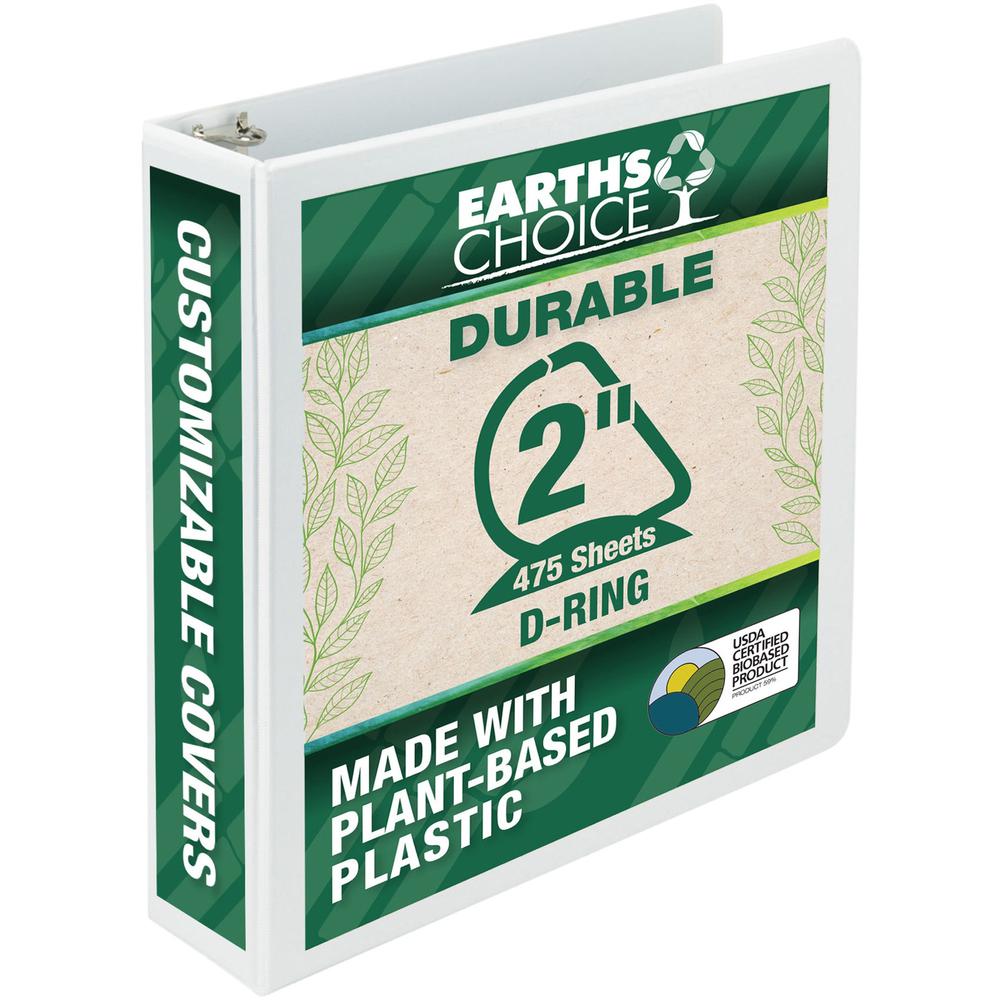 Samsill Earth's Choice Plant-based Durable View Binder - 2" Binder Capacity - Letter - 8 1/2" x 11" Sheet Size - 475 Sheet Capacity - D-Ring Fastener(s) - 2 Pocket(s) - Plastic, Chipboard - White - 1.. Picture 1
