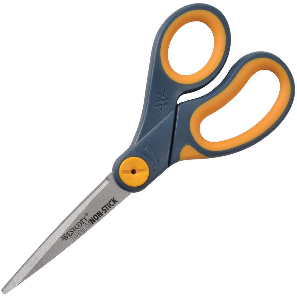 Westcott 8" Non-Stick Straight Scissors - 8" Overall Length - Straight-left/right - Titanium - Pointed Tip - Yellow - 1 Each. Picture 1