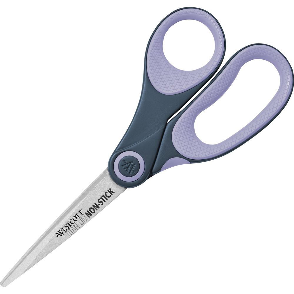 Westcott 8" Non-Stick Straight Scissors - 8" Overall Length - Straight-left/right - Titanium - Pointed Tip - Purple - 1 Each. Picture 1
