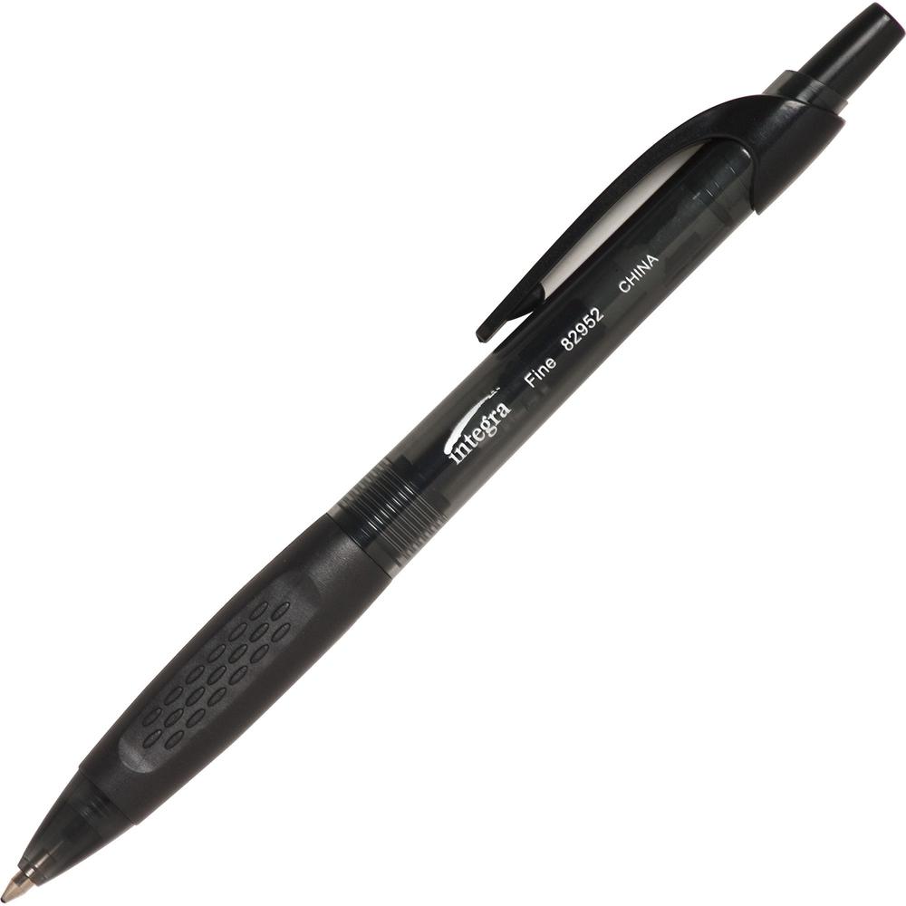 Integra 82952 Retractable Ballpoint Pens - Fine Pen Point - Retractable - Black - Black, Transparent Barrel - 1 Dozen. Picture 1