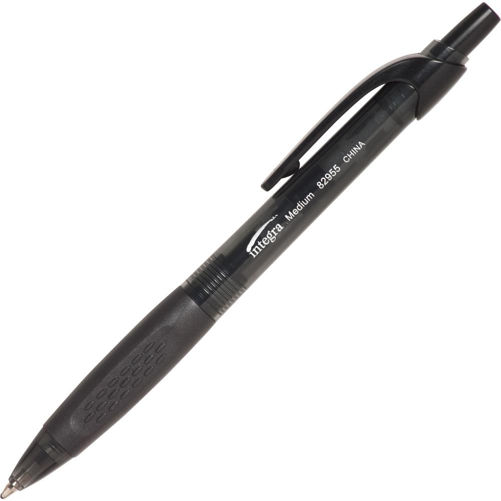 Integra Easy Click Retractable Ballpoint Pen - Medium Pen Point - Retractable - Black - Black Barrel - 1 Dozen. Picture 1