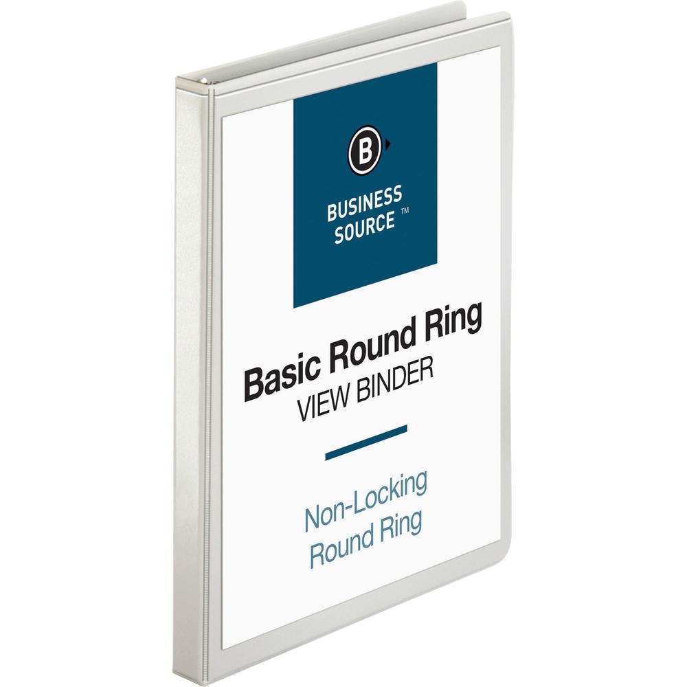 Business Source Round-ring View Binder - 1/2" Binder Capacity - Letter - 8 1/2" x 11" Sheet Size - 125 Sheet Capacity - Round Ring Fastener(s) - 2 Internal Pocket(s) - Polypropylene - White - Wrinkle-. Picture 1