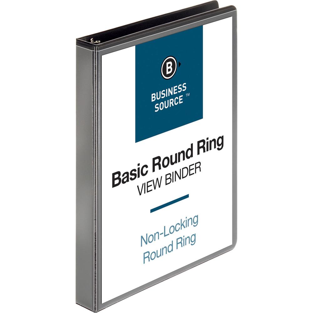 Business Source Round-ring View Binder - 1" Binder Capacity - Letter - 8 1/2" x 11" Sheet Size - 225 Sheet Capacity - Round Ring Fastener(s) - 2 Internal Pocket(s) - Polypropylene, Chipboard - Black -. Picture 1