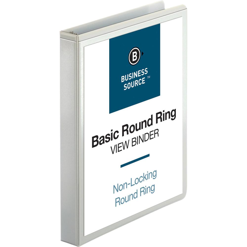 Business Source Round-ring View Binder - 1" Binder Capacity - Letter - 8 1/2" x 11" Sheet Size - 225 Sheet Capacity - Round Ring Fastener(s) - 2 Internal Pocket(s) - Polypropylene - White - Wrinkle-fr. The main picture.