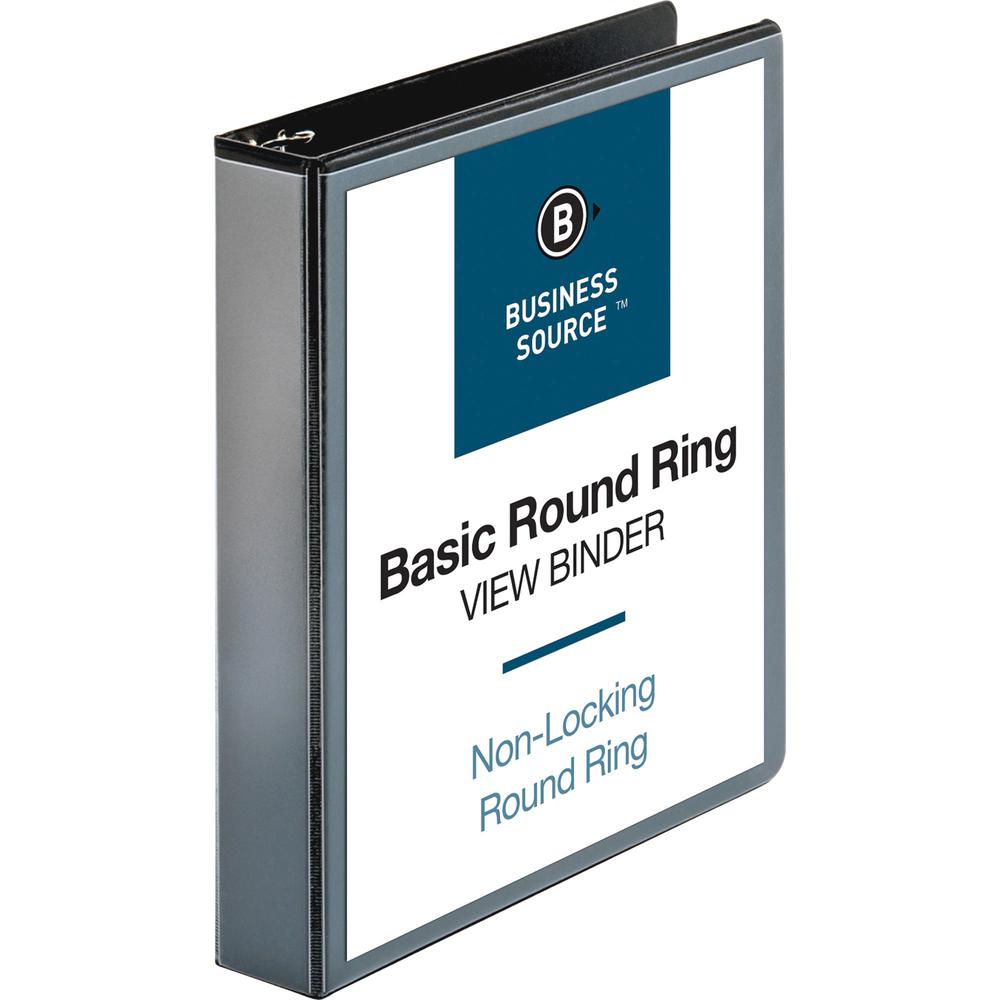 Business Source Round-ring View Binder - 1 1/2" Binder Capacity - Letter - 8 1/2" x 11" Sheet Size - 350 Sheet Capacity - Round Ring Fastener(s) - 2 Internal Pocket(s) - Polypropylene - Black - Wrinkl. Picture 1