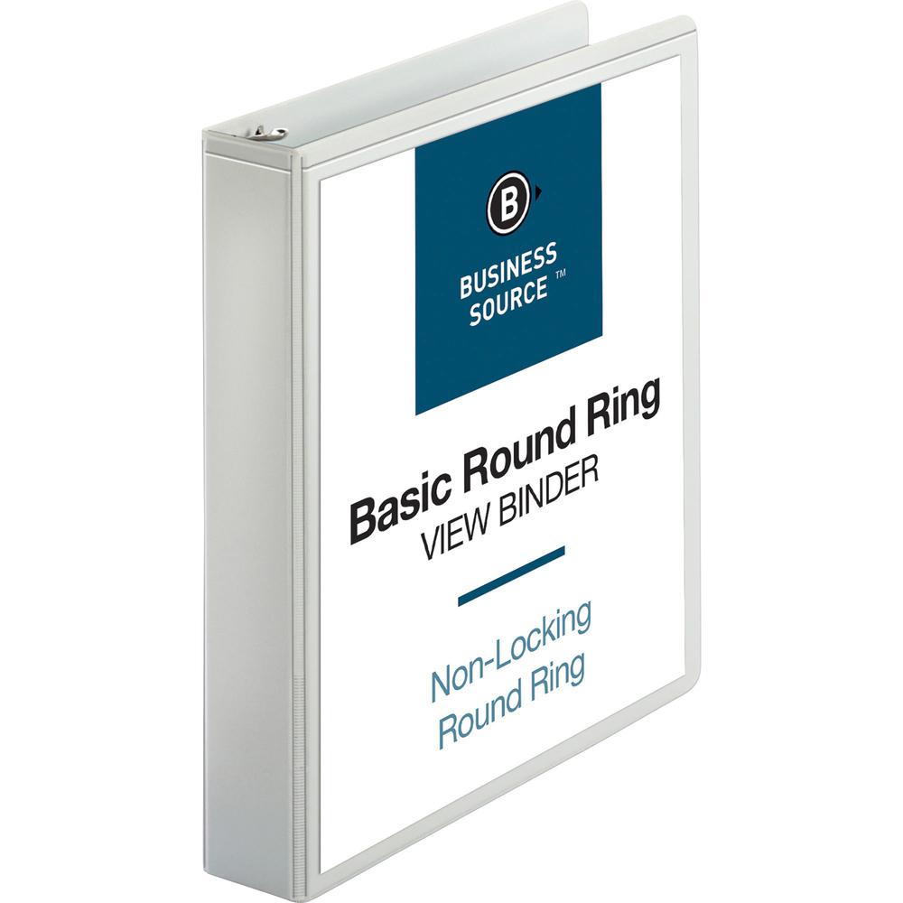 Business Source Round-ring View Binder - 1 1/2" Binder Capacity - Letter - 8 1/2" x 11" Sheet Size - 350 Sheet Capacity - Round Ring Fastener(s) - 2 Internal Pocket(s) - Polypropylene, Chipboard - Whi. Picture 1