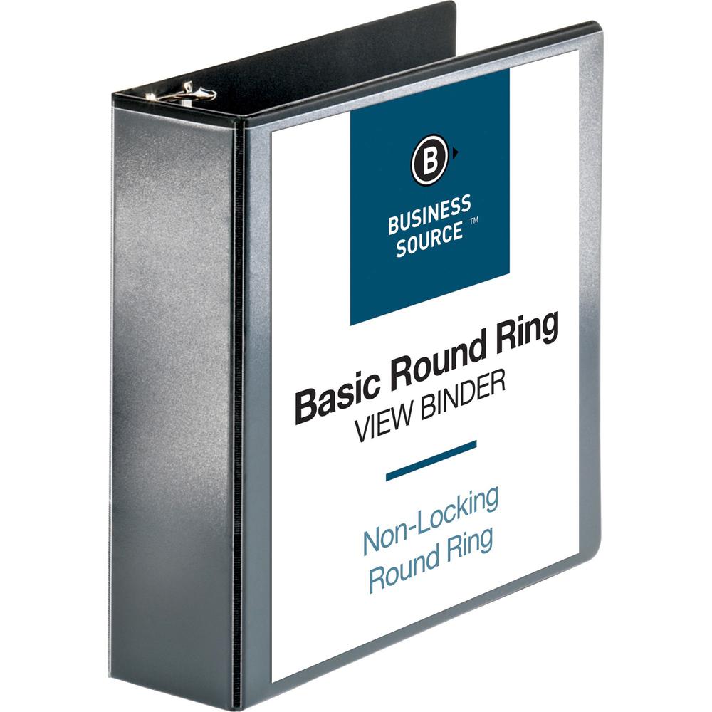 Business Source Round-ring View Binder - 3" Binder Capacity - Letter - 8 1/2" x 11" Sheet Size - 625 Sheet Capacity - Round Ring Fastener(s) - 2 Internal Pocket(s) - Polypropylene - Black - Wrinkle-fr. Picture 1