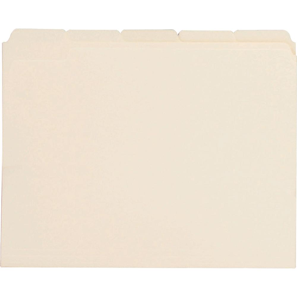 Business Source 1/5 Tab Cut Letter Recycled Top Tab File Folder - 8 1/2" x 11" - 3/4" Expansion - Top Tab Location - Assorted Position Tab Position - Manila - Manila - 10% Recycled - 100 / Box. The main picture.