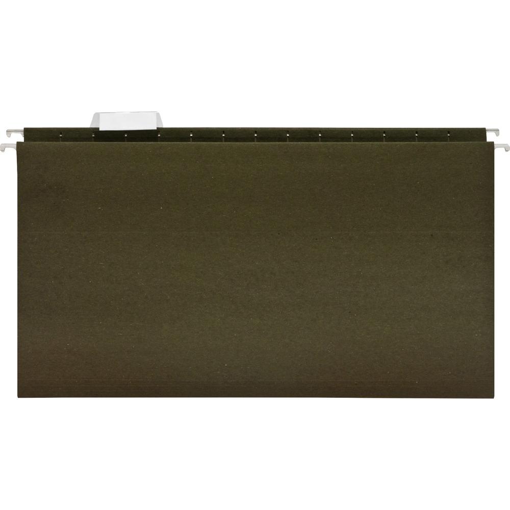 Business Source 1/5 Tab Cut Legal Recycled Hanging Folder - 8 1/2" x 14" - Poly - Green - 100% Recycled - 25 / Box. Picture 1
