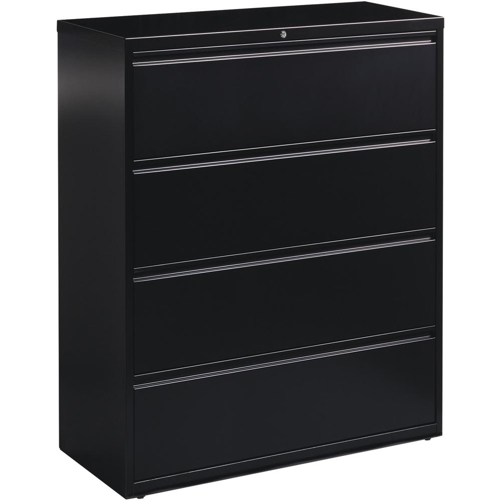 Lorell Fortress Series Lateral File - 42" x 18.6" x 52.5" - 4 x Drawer(s) for File - Letter, Legal, A4 - Lateral - Interlocking, Leveling Glide, Label Holder, Ball-bearing Suspension - Black - Recycle. Picture 1