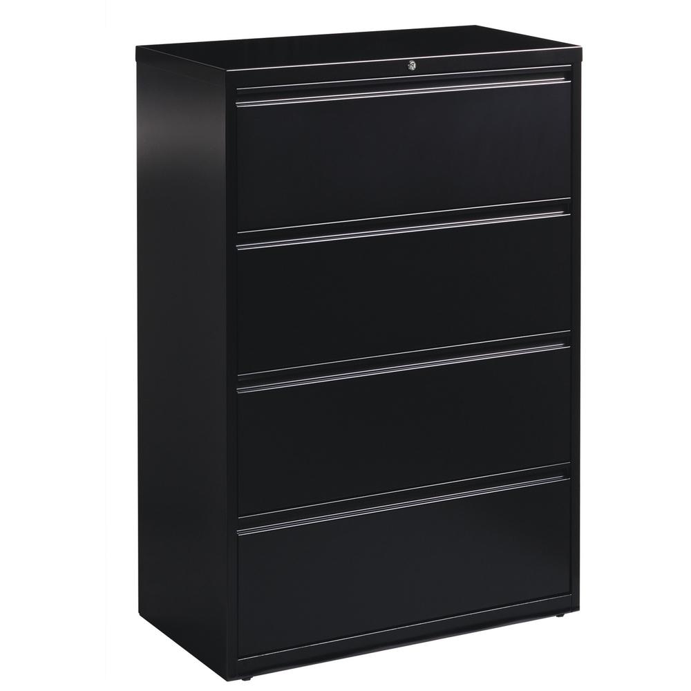 Lorell Fortress Series Lateral File - 36" x 18.6" x 52.5" - 4 x Drawer(s) for File - Letter, Legal, A4 - Lateral - Ball-bearing Suspension, Leveling Glide, Label Holder, Interlocking - Black - Steel -. Picture 1