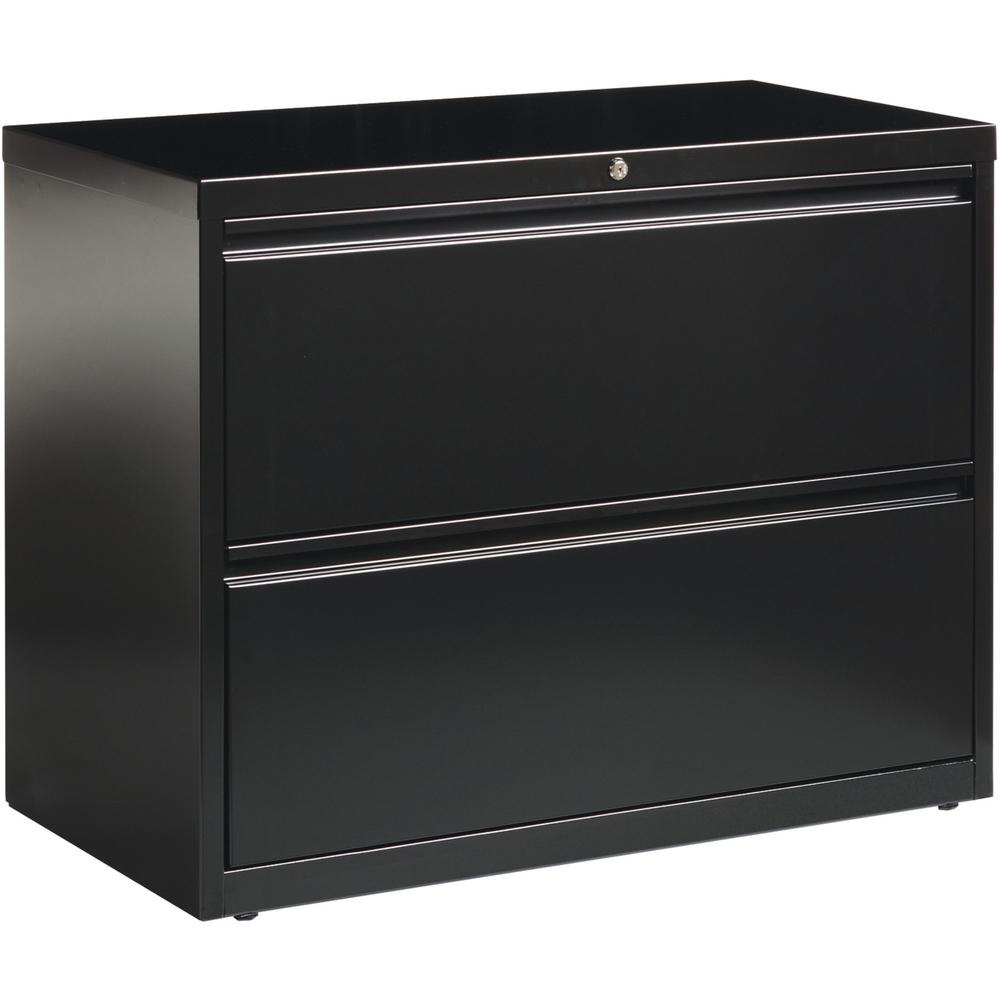 Lorell Fortress Series Lateral File - 36" x 18.6" x 28.1" - 2 x Drawer(s) for File - Letter, Legal, A4 - Lateral - Leveling Glide, Label Holder, Ball-bearing Suspension, Interlocking - Black - Steel -. Picture 1