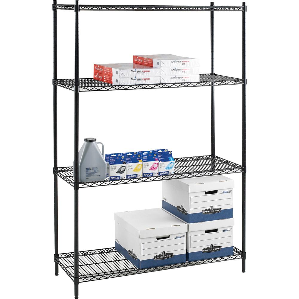 Lorell Industrial Wire Starter Shelving Unit - 48" x 24" x 72" - 4 x Shelf(ves) - 4000 lb Load Capacity - Black - Steel. Picture 1