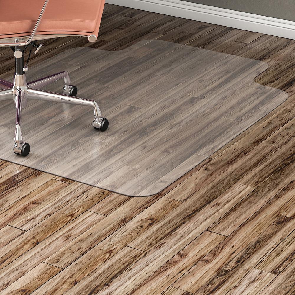 Lorell Hard Floor Wide Lip Vinyl Chairmat - Hard Floor, Wood Floor, Vinyl Floor, Tile Floor - 53" Length x 45" Width x 95 mil Thickness - Lip Size 12" Length x 25" Width - Vinyl - Clear. The main picture.