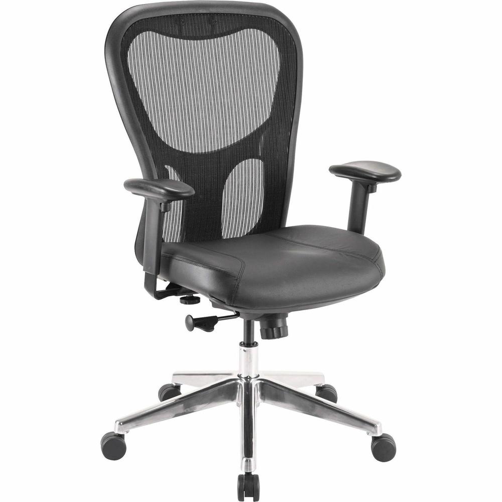 Lorell Elevate Mesh Mid-Back Office Chair - Black Leather Seat - Aluminum Frame - 5-star Base - 1 Each. Picture 1