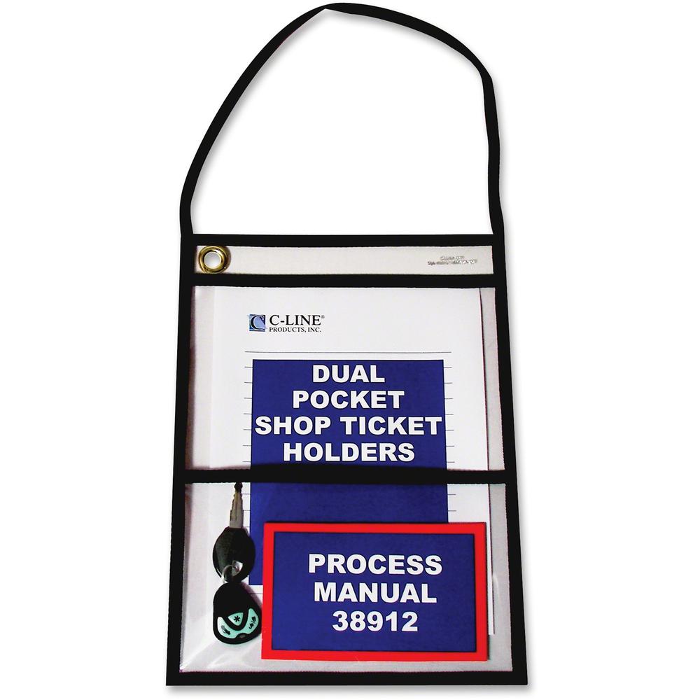 C-Line Two Pocket Shop Ticket Holders with Hanging Straps, Stitched - Both Sides Clear, 9 x 12, 15/BX, 38912. Picture 1