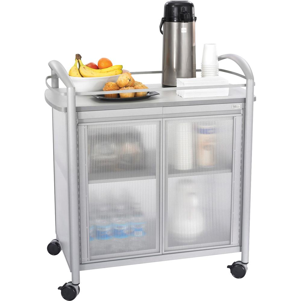 Safco Impromptu Refreshment Cart - 4 Casters - x 34" Width x 21.3" Depth x 36.5" Height - Steel Frame - Gray - 1 Each. Picture 1