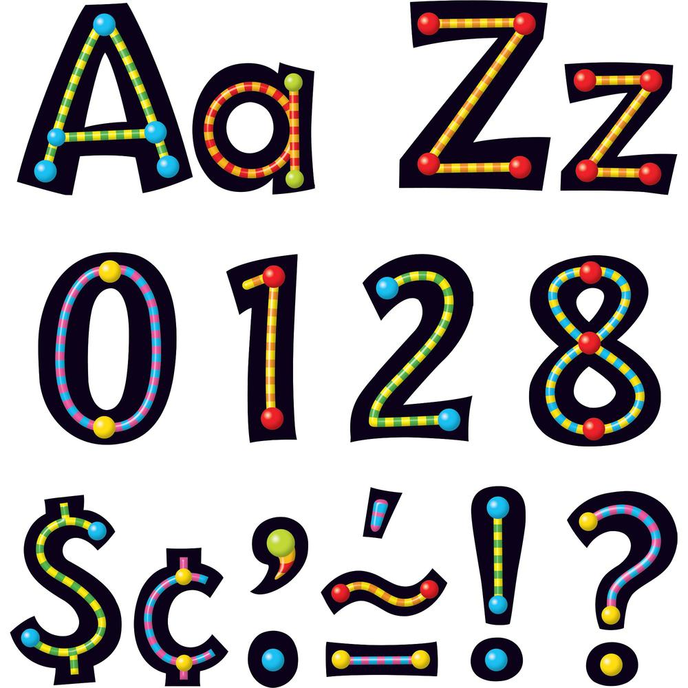 Trend 4" Ready Letter Alphabeads - 59 x Uppercase Letters, 20 x Numbers, 38 x Punctuation Marks, 83 x Lowercase Letters, 18 x Spanish Accent Mark Shape - Pin-up - 4" Height x 8" Length - Assorted - 1 . Picture 1