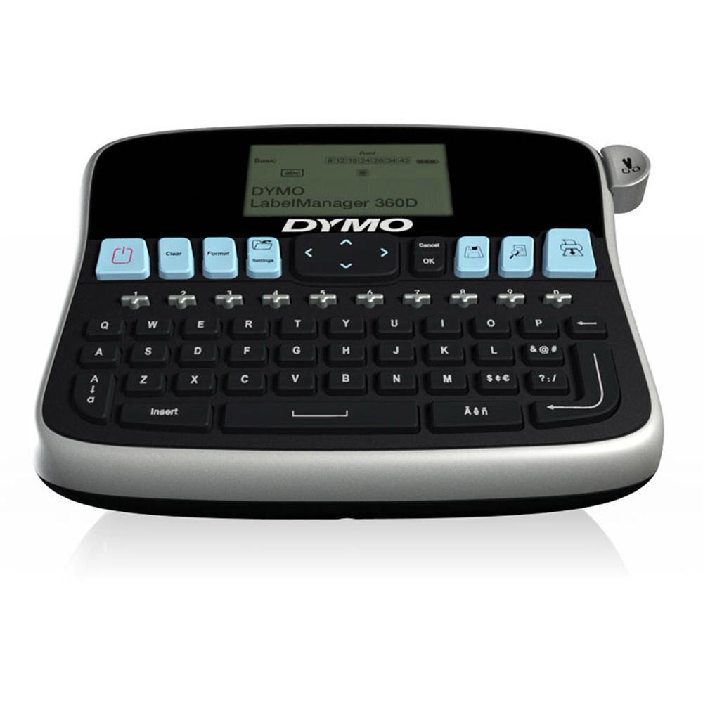 Dymo 360D LabelManager LabelMaker - Label - 0.24" , 0.35" , 0.47" , 0.75" - LCD Screen - Battery - 1 Batteries Supported - Lithium Ion (Li-Ion) - Battery Included - Silver - Auto Power Off, QWERTY, Un. Picture 1