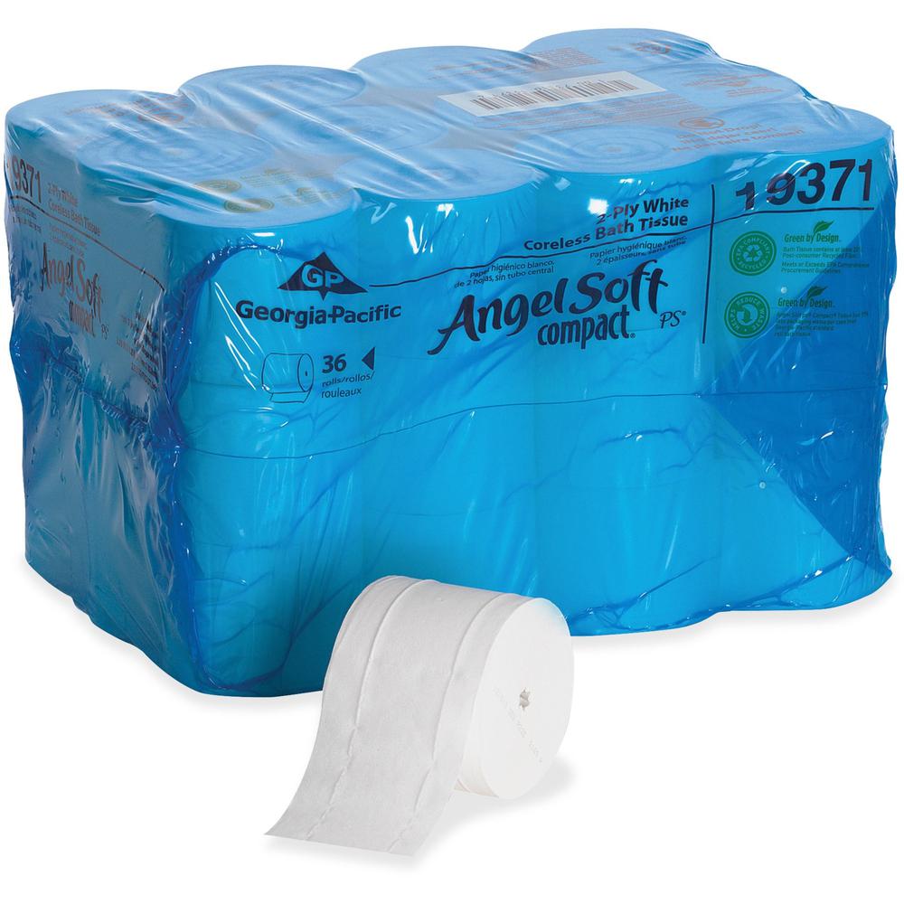 Angel Soft Professional Series Compact Premium Embossed Toilet Paper - 2 Ply - 3.85" x 4.05" - 750 Sheets/Roll - 4.75" Roll Diameter - 0.50" Core - White - 36 Rolls Per Carton - 36 / Carton. Picture 1