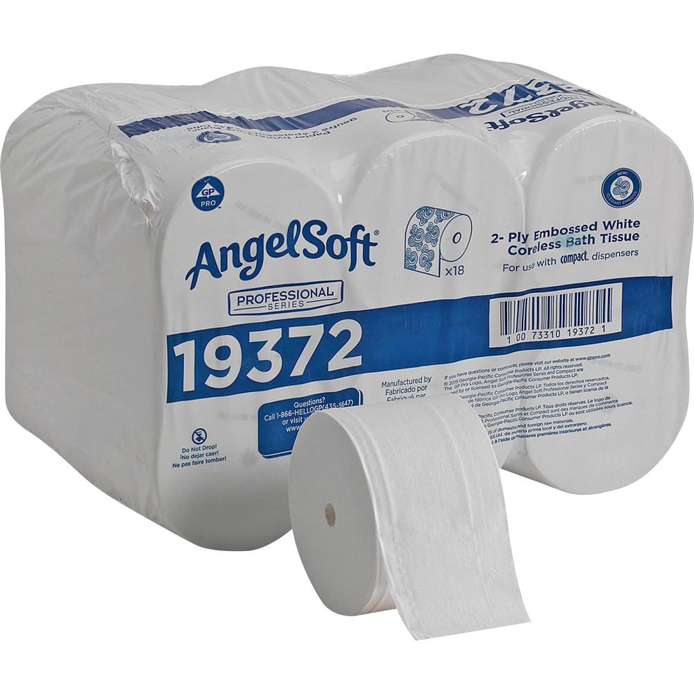 Angel Soft Professional Series Premium Embossed Coreless Toilet Paper - 2 Ply - 3.85" x 4.05" - 1125 Sheets/Roll - White - 18 / Carton. Picture 1