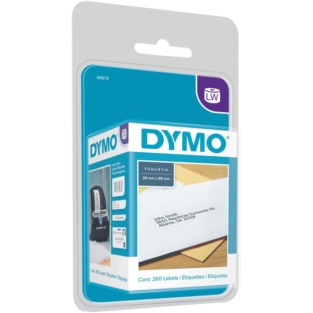 Dymo LabelWriters Continuous Roll Address Labels - 1 1/8" x 3 1/2" Length - White - 260 / Roll - 520 / Box. Picture 1