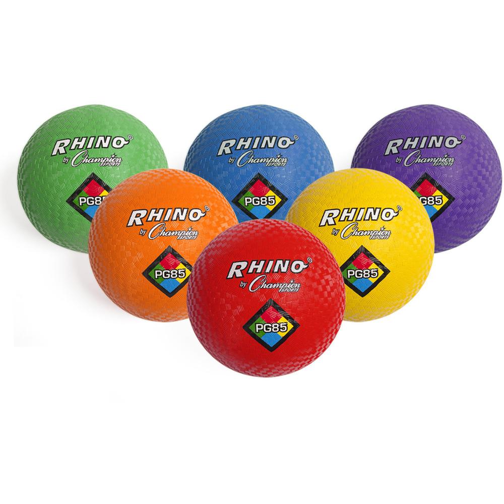 Champion Sports Playground Ball - 8.50" - Nylon - Red, Yellow, Green, Orange, Purple, Royal Blue - 6 / Set. Picture 1
