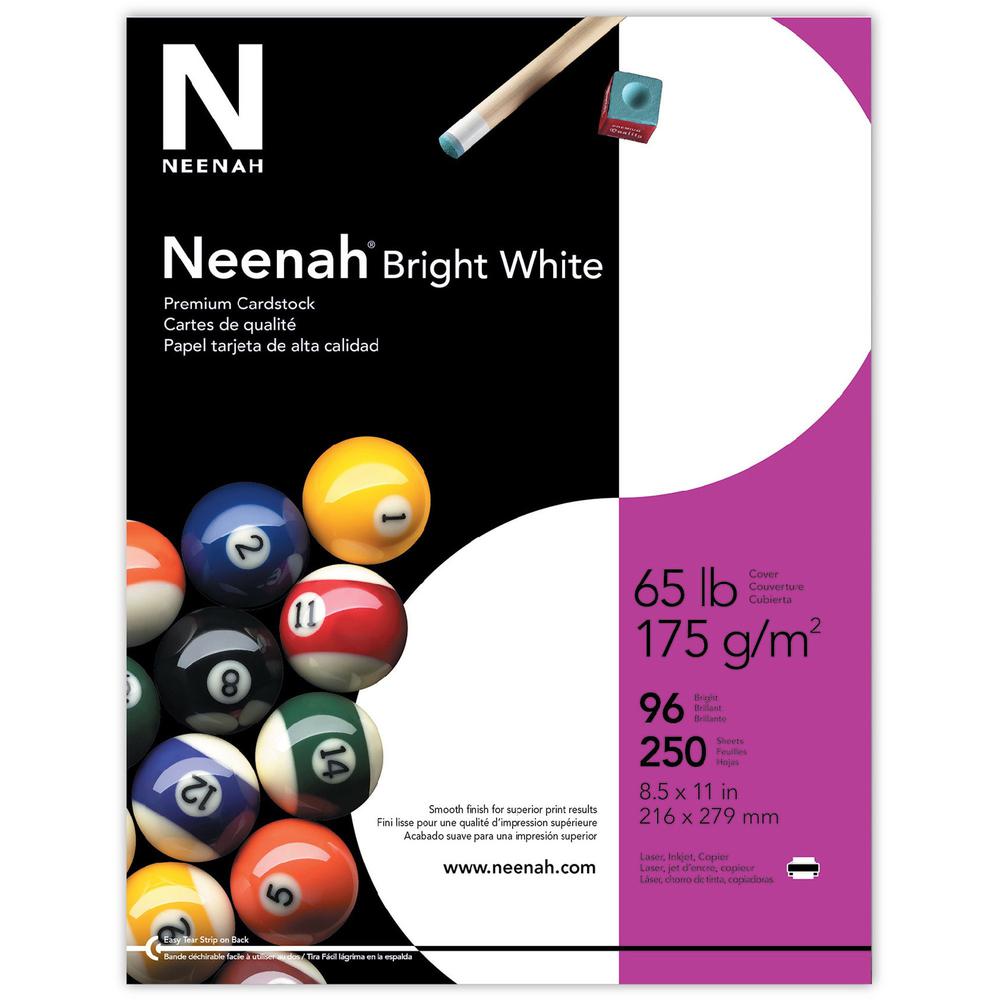 Neenah Bright White Cardstock - 96 Brightness - Letter - 8 1/2" x 11" - 65 lb Basis Weight - Smooth - 250 / Pack - Bright White. Picture 1