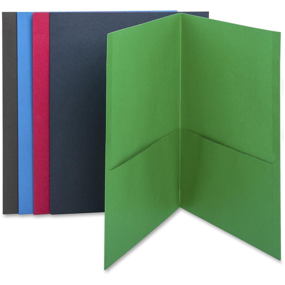 Business Source Letter Recycled Pocket Folder - 8 1/2" x 11" - 100 Sheet Capacity - 2 Internal Pocket(s) - Paper - Assorted - 35% Recycled - 25 / Box. Picture 1