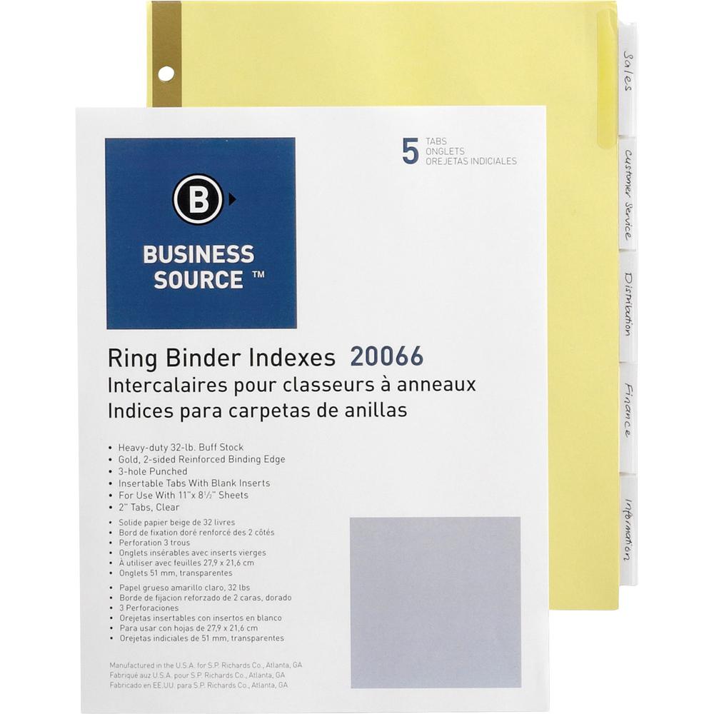 Business Source Insertable 5-Tab Ring Binder Indexes - 5 x Divider(s) - 5 Tab(s)/Set2" Tab Width - 8.5" Divider Width x 11" Divider Length - Letter - 3 Hole Punched - Buff Divider - Clear Tab(s) - 5 /. The main picture.
