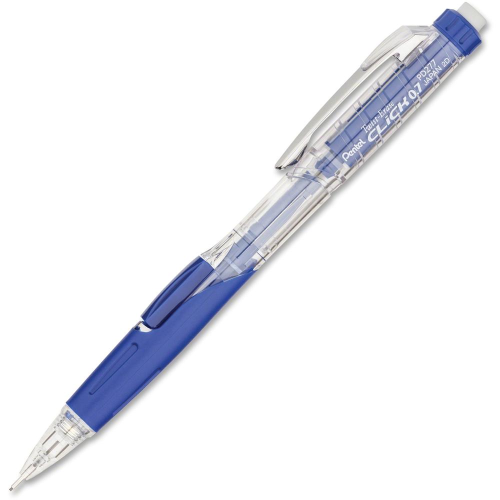 Pentel .7mm Twist-Erase Click Mechanical Pencil - #2 Lead - 0.7 mm Lead Diameter - Refillable - Transparent, Blue Barrel - 1 Each. Picture 1