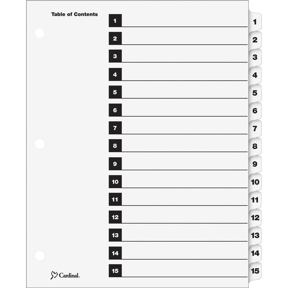 Cardinal OneStep Numbered Index System - 15 x Divider(s) - Printed Tab(s) - Digit - 1-15 - 15 Tab(s)/Set - 9" Divider Width x 11" Divider Length - Letter - 8.50" Width x 11" Length - 3 Hole Punched - . Picture 1