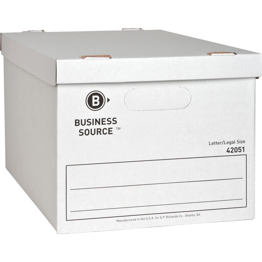 Business Source Economy Storage Box with Lid - External Dimensions: 12" Width x 15" Depth x 10"Height - 350 lb - Media Size Supported: Legal, Letter - Light Duty - Stackable - White - For File - Recyc. Picture 1