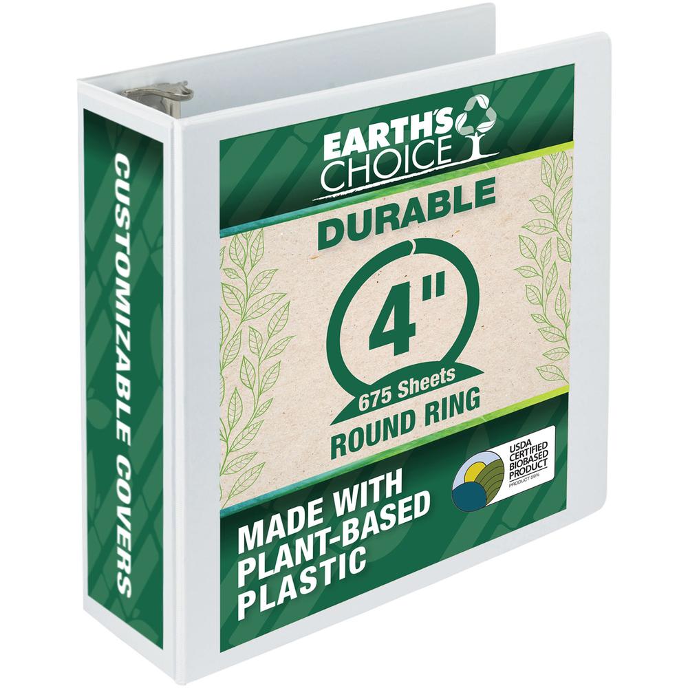 Samsill Earth's Choice Plant-based Durable View Binder - 4" Binder Capacity - Letter - 8 1/2" x 11" Sheet Size - 675 Sheet Capacity - 3 x Round Ring Fastener(s) - 2 Internal Pocket(s) - Chipboard, Pla. Picture 1
