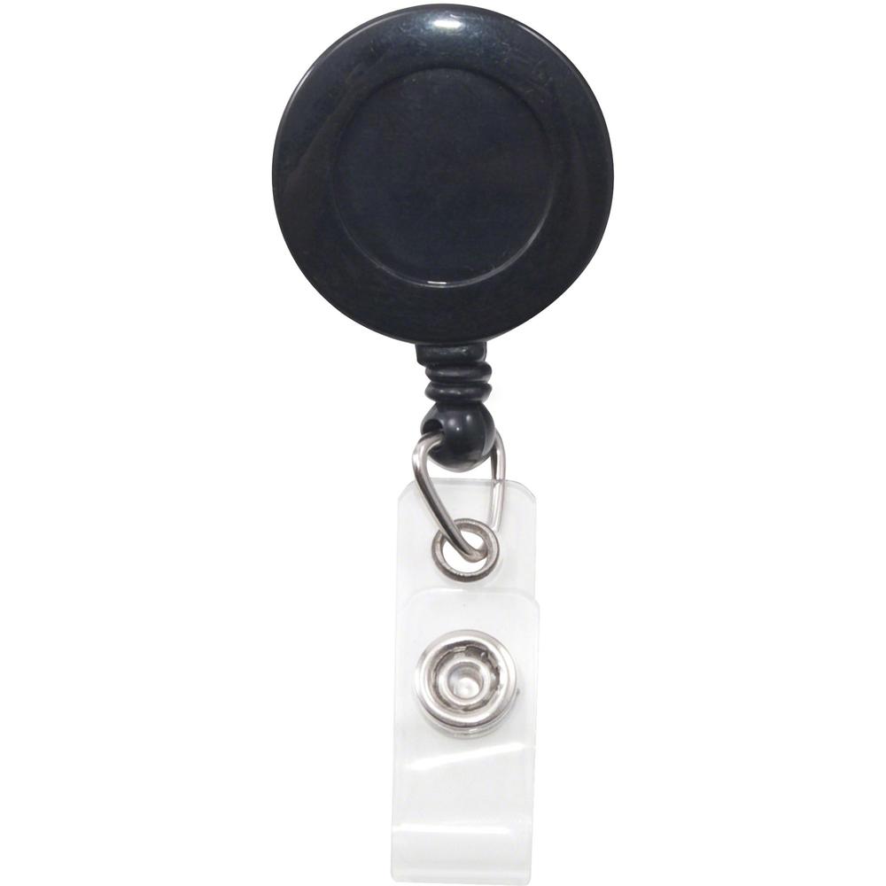Advantus Swivel-back Clip-on Retractable ID Reel - Nylon, ABS Plastic - 12 / Pack - Black, Clear. Picture 1