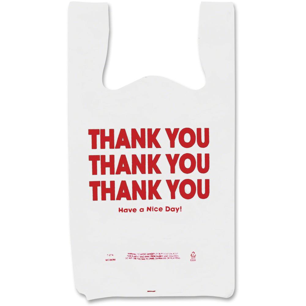 COSCO Thank You Plastic Bags - 11" Width x 22" Length - 0.55 mil (14 Micron) Thickness - High Density - White - Plastic - 250/Box. Picture 1