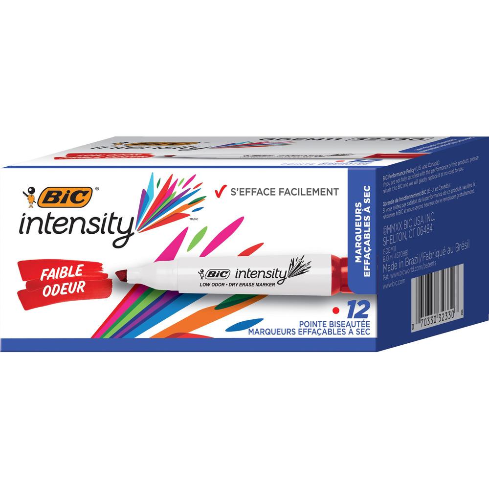 BIC Intensity Low Odor Dry Erase Markers - Chisel Marker Point Style - Red - 1 / Dozen. Picture 1