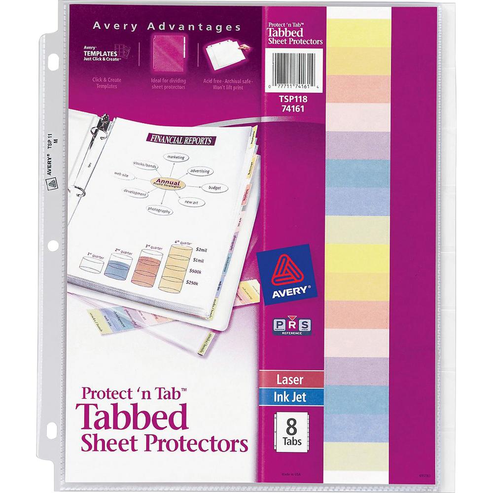 Avery&reg; Tabbed Sheet Protectors - 10 x Sheet Capacity - For Letter 8 1/2" x 11" Sheet - 3 x Holes - Ring Binder - Top Loading - Clear - Polypropylene - 8 / Set. Picture 1