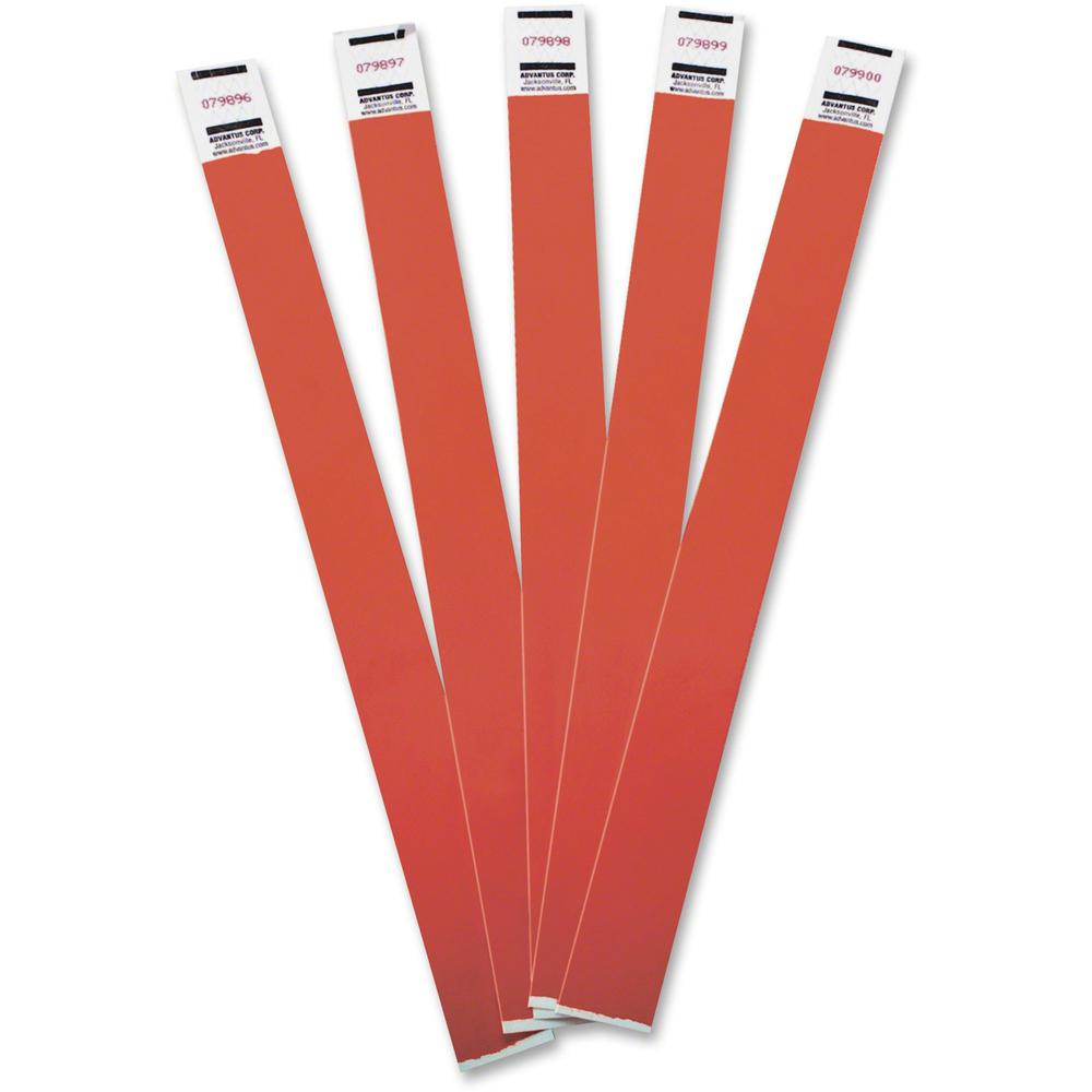 Advantus Tyvek&reg; Wristbands - 3/4" Width x 10" Length - Rectangle - Red - Tyvek - 100 / Pack - Adhesive Closure. Picture 1