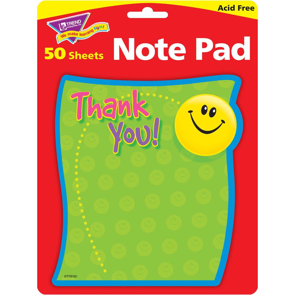 Trend Thank You Shaped Note Pad - 50 Sheets - 5" x 5" - Multicolor Paper - Acid-free - 1 / Pad. Picture 1