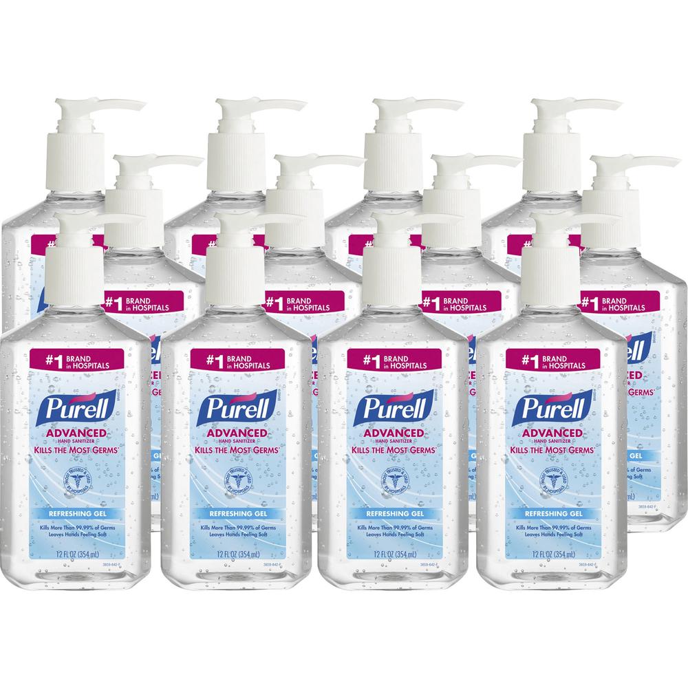PURELL&reg; Hand Sanitizer Gel - Clean Scent - 12 fl oz (354.9 mL) - Pump Bottle Dispenser - Multipurpose - Moisturizing - Clear - Triclosan-free, Paraben-free, Phthalate-free - 12 / Carton. Picture 1