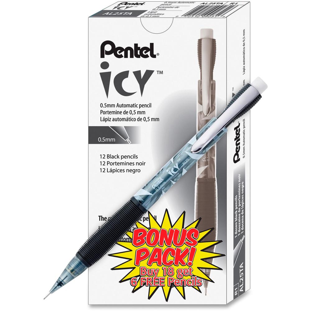 Pentel Icy Mechanical Pencil - #2 Lead - 0.5 mm Lead Diameter - Refillable - Translucent Smoke Barrel - 24 / Pack. Picture 1