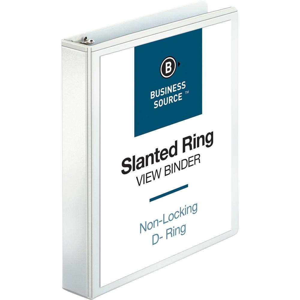 Business Source Basic D-Ring View Binder - 1 1/2" Binder Capacity - Letter - 8 1/2" x 11" Sheet Size - 375 Sheet Capacity - 3 x D-Ring Fastener(s) - Polypropylene, Chipboard - White - 1.12 lb - Clear . Picture 1