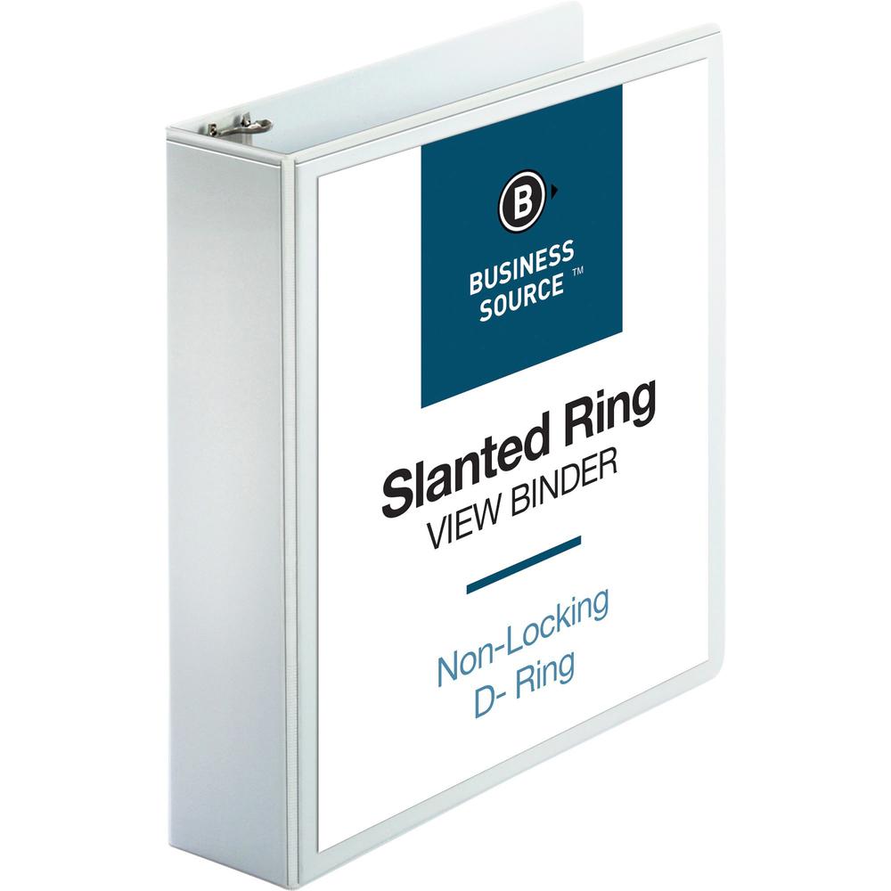 Business Source Basic D-Ring White View Binders - 2" Binder Capacity - Letter - 8 1/2" x 11" Sheet Size - D-Ring Fastener(s) - Polypropylene - White - 1.50 lb - Clear Overlay - 1 Each. Picture 1
