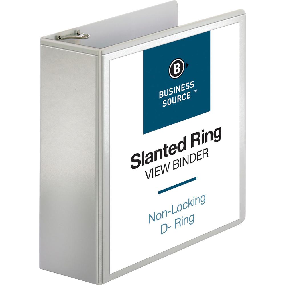 Business Source Basic D-Ring White View Binders - 4" Binder Capacity - Letter - 8 1/2" x 11" Sheet Size - D-Ring Fastener(s) - Polypropylene - White - 1.75 lb - Clear Overlay - 1 Each. Picture 1